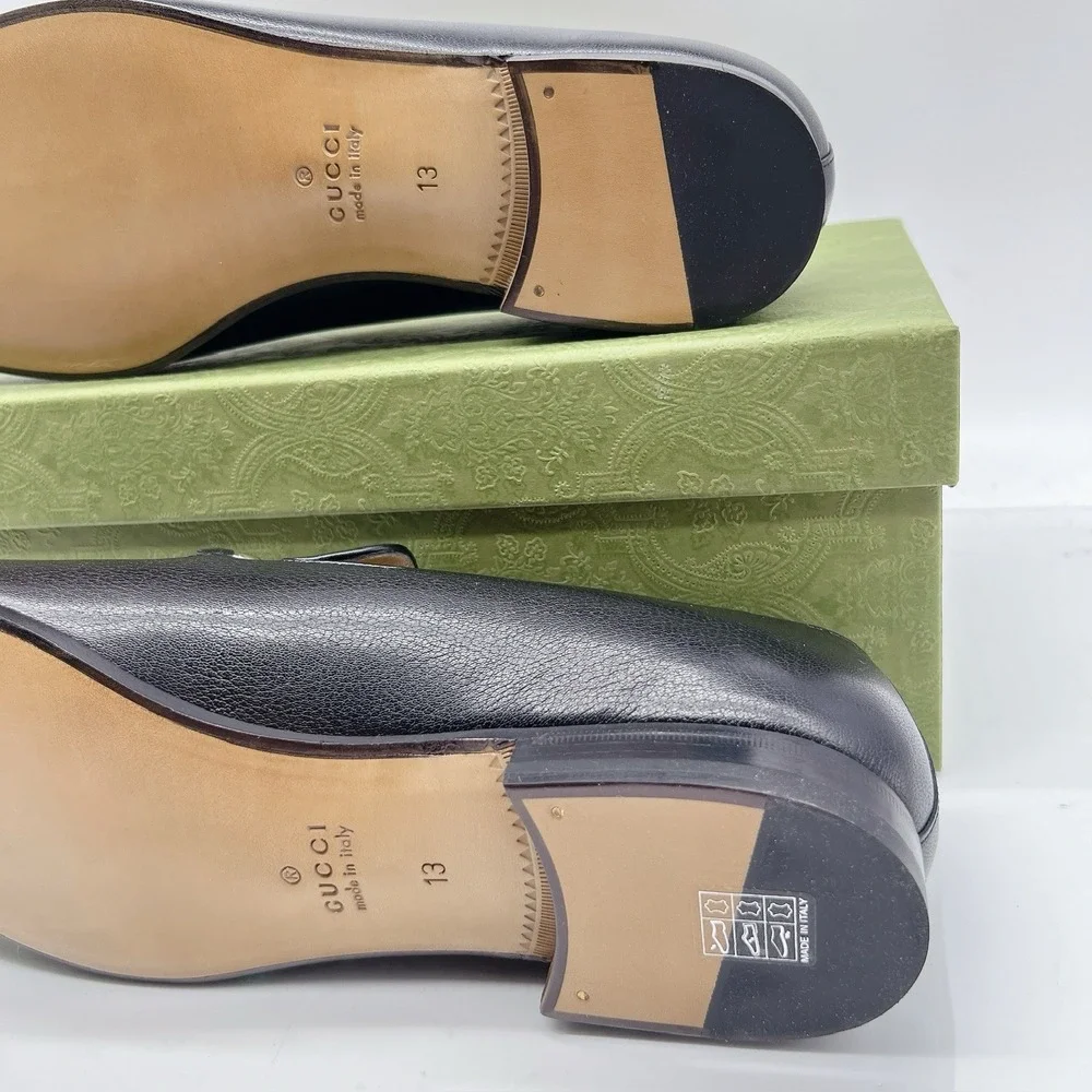 GUCCI BLACK LEATHER SLIP-ON HORSEBIT LOAFER Mens UK 13 US 13.5 -Authentic- New